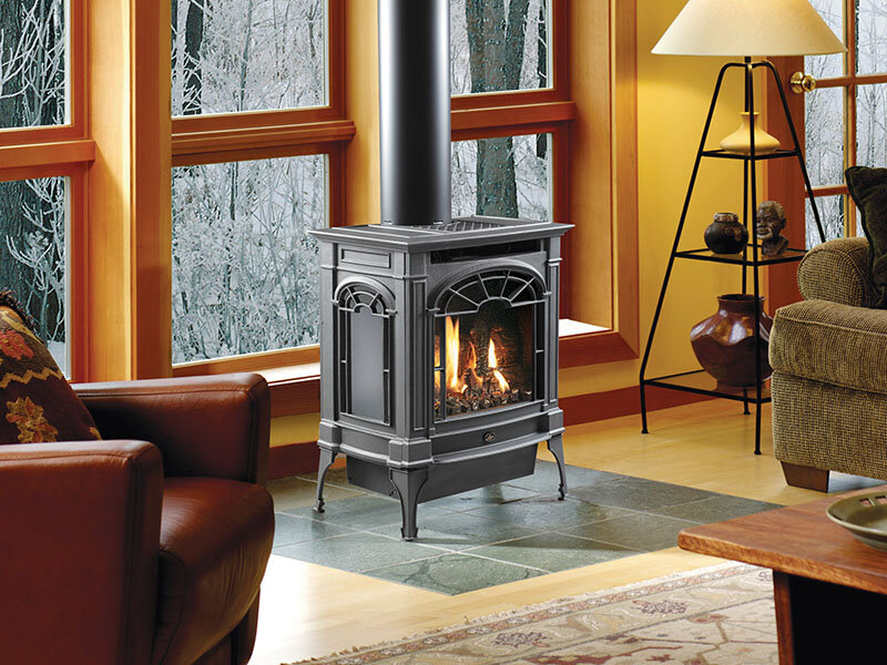 Lopi Northfield gas stove in a living room